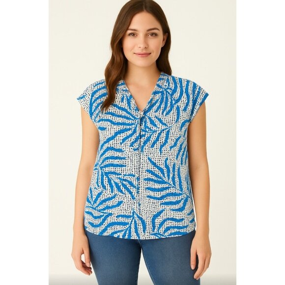 Nic + Zoe Womens Size XL Palms Dots Abstract Print Cap SleeveTop Blouse - Picture 1 of 4